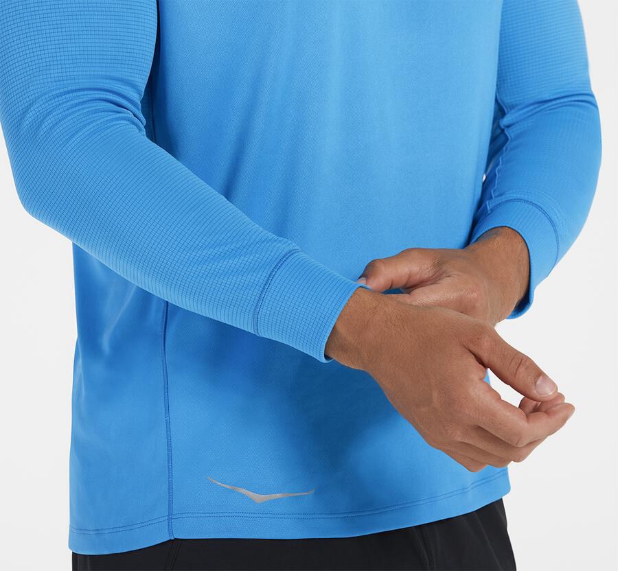 Hoka Australia One One Performance 3/4 Sleeve - Mens Tops Blue - XVRLC-0894